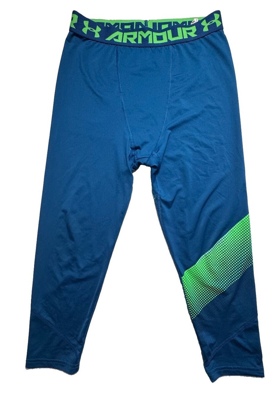 Under Armour HeatGear Youth YXL Compression Leggings Blue Green Fitted Athletic